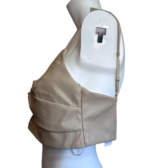Fashion Nova Beige Faux Leather Bustier Crop Tank Top sz L NWT - Picture 3 of 9